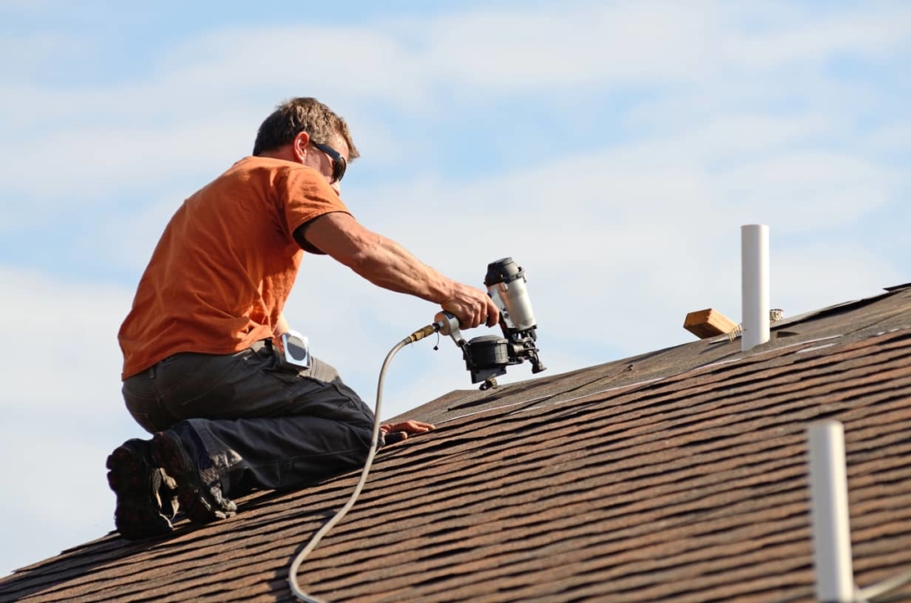 Shingled roof replacement installation.