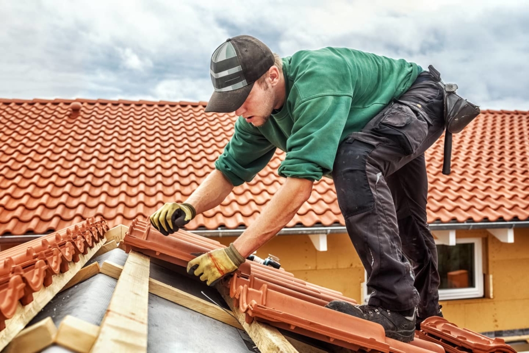 Clay roof installation. 