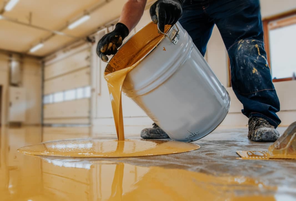 Epoxy floor pour.