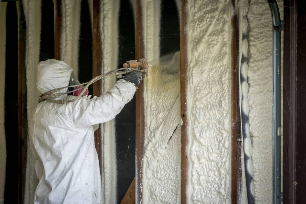 Spray foam in a home for insulation.